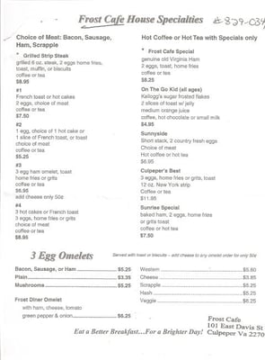 Menu photo 8 Frost Cafe Culpeper, VA