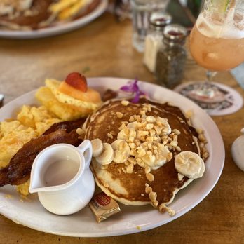 Island Lava Java - Lava Java Breakfast with Island Style Pancakes and their cocktail hoa loua or something like that it has guava and it's bomb! - American Near Me - Kailua Kona, Hawaii