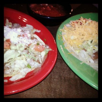Loco Patron - Bean and cheese tostadas on the left, bean and cheese tacos on the right - Mexican Near Me - Tempe, Arizona Loco Patron - Bean and cheese tostadas on the left, bean and cheese tacos on the right - Mexican Near Me - Tempe, Arizona