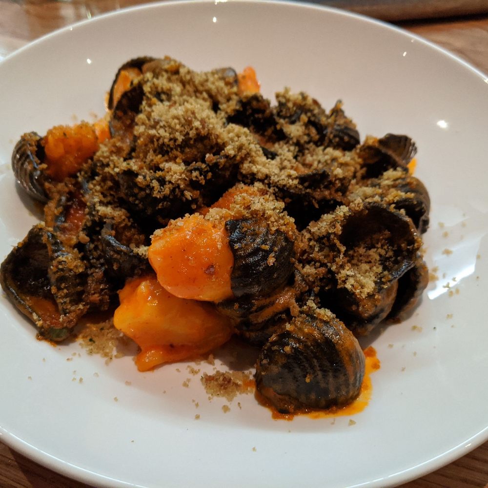 Cortina - Homemade squid ink pasta with chopped prawns - Italian Near Me - Seattle, Washington Cortina - Homemade squid ink pasta with chopped prawns - Italian Near Me - Seattle, Washington