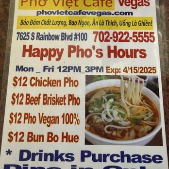 Pho Viet Cafe - Happy Hour menu when you purchase a drink. - Vietnamese Near Me - Las Vegas, Nevada Pho Viet Cafe - Happy Hour menu when you purchase a drink. - Vietnamese Near Me - Las Vegas, Nevada