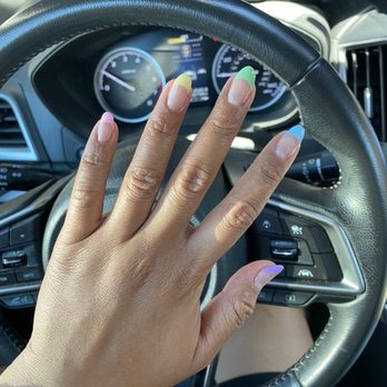 Pedi Nail Lounge - rainbow French tip gel polish on my real nails, done by Vivian - Nail Salons Near Me - San Jose, California Pedi Nail Lounge - rainbow French tip gel polish on my real nails, done by Vivian - Nail Salons Near Me - San Jose, California