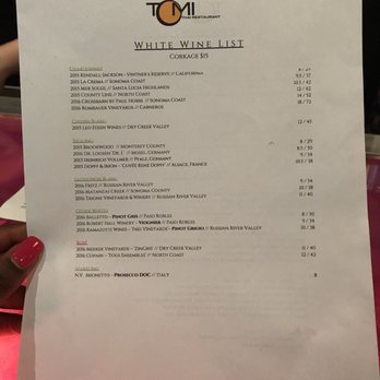 Tomi Thai Restaurant - White wine list - Thai Near Me - Windsor, California