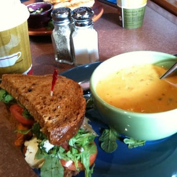 Wildflower - Half a roasted sweet potato sandwich, a cup of chicken coconut curry soup, white chocolate raspberry chai - Sandwiches Near Me - Sedona, Arizona
