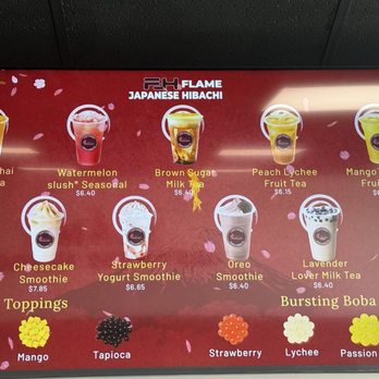 Flame Japanese Hibachi - The drinks menu!!! - Bubble Tea Near Me - Laurel, Maryland Flame Japanese Hibachi - The drinks menu!!! - Bubble Tea Near Me - Laurel, Maryland