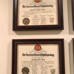 Dupage Ophthalmology - Diplomas on the wall