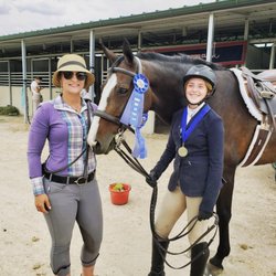 P2 Equestrian - Ava with Coach Paige winning her Equitation class and Medal on Now You Know