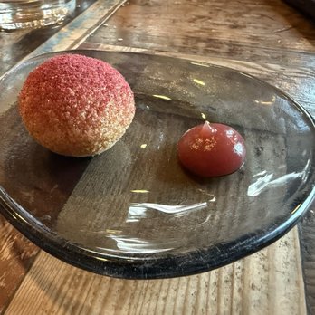 Høst - Strawberry powder on the outside abd hazelnut ice cream (I think???) on the inside - amazing, best bite of wonderful meal - Danish Near Me - København K, 84 Høst - Strawberry powder on the outside abd hazelnut ice cream (I think???) on the inside - amazing, best bite of wonderful meal - Danish Near Me - København K, 84
