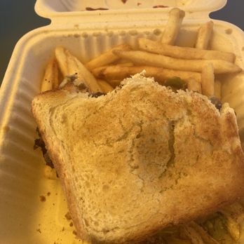 Stackers Burger - Stackers patty melt with green Chile and a side of fries - Burgers Near Me - Albuquerque, New Mexico