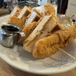 Chicken and Waffles.... Fried Chicken Strips and Dense Waffles