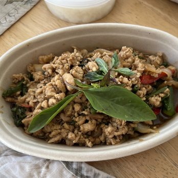 Goi Express Thai - Spicy Basil Ground Chicken Gra Pow. This can be found under the Pick 1, 2 & 3 menu. Came with white rice. - Thai Near Me - Murrieta, California