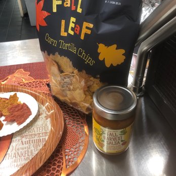 Trader Joe's - Fall tortilla chips shaped  like leaves with fall harvest salsa - Grocery Near Me - Morgan Hill, California