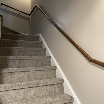 Orvick Home Improvments - Orvick built this complicated oak stair rail to replace an old ugly builder one.  Also paint & carpeting. - General Contractors Near Me - Algoquin, Illinois