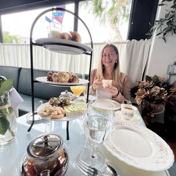 Chez Bacchus - High tea tower with food and pastries. - New American Near Me - Long Beach, California