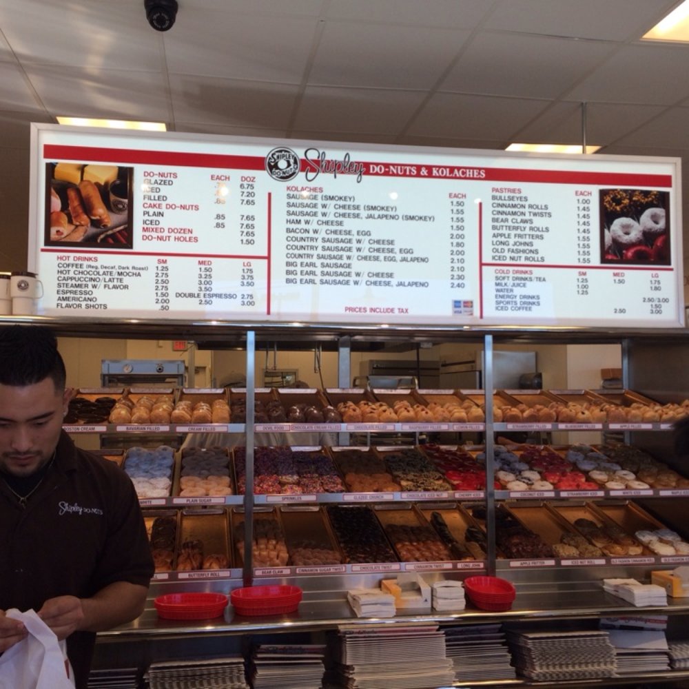 Shipley Do-Nuts - Menu board and available donut selection. Tasted so fresh and delicious even though they were out on display. Best donuts ever. - Donuts Near Me - Bedford, Texas