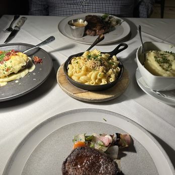 LB Steak - Top: New York  Middle (Left to Right): LB Potato, Cheddar Mac,, Mashed Potatoes   Bottom: Filet Mignon - Steakhouses Near Me - San Jose, California