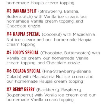 Jojo's Shave Ice - Menu - Shaved Ice Near Me - Kapaa, Hawaii