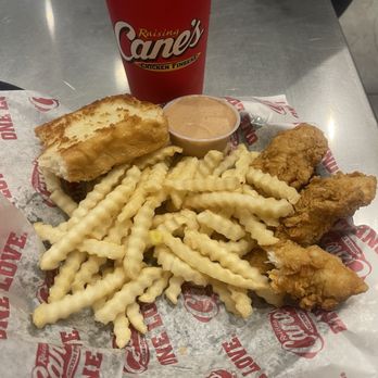 Raising Cane's Chicken Fingers - This was the three pieces of chicken, Rinkle fries, Texas toast, and you get a drink - Fast Food Near Me - Vancouver, Washington