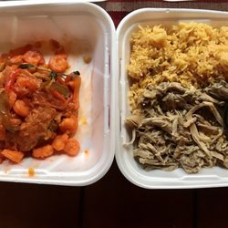 Boricua soul Catering & sweets - Mofongo with shrimp (left), pernil with yellow rice (right)