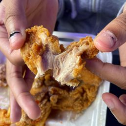 Why this chicken strip look like beef. Why this chicken strip look like beef.