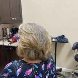 Growing out the grey, almost there to chop the rest! Ask for Wendy!