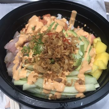 Kissfish - Poke over salad. Consists of spicy tuna, salmon, mango, Kani, seaweed salad, edamame and spicy mayo - Poke Near Me - Forest Hills, New York