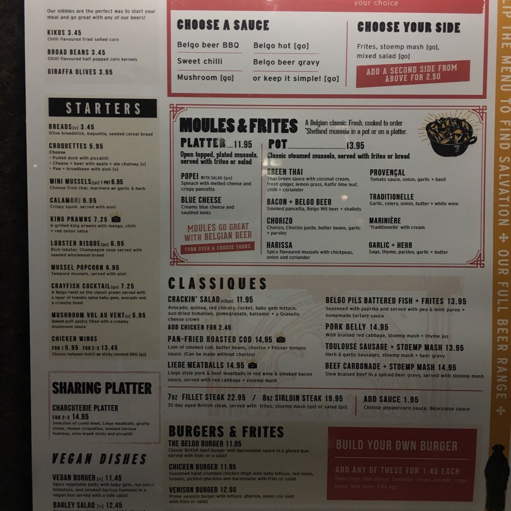 Belgo Centraal - Menu as of 9/23/18 - Belgian Near Me - London, XGL Belgo Centraal - Menu as of 9/23/18 - Belgian Near Me - London, XGL