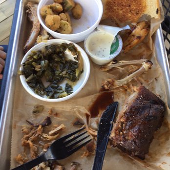 Smitty's Lockdown BBQ - Halfway in to my sampler platter with wings (roasted with original BBQ sauce), ribs, pulled pork, collards and okra. $15. - Chicken Wings Near Me - Marietta, Georgia Smitty's Lockdown BBQ - Halfway in to my sampler platter with wings (roasted with original BBQ sauce), ribs, pulled pork, collards and okra. $15. - Chicken Wings Near Me - Marietta, Georgia