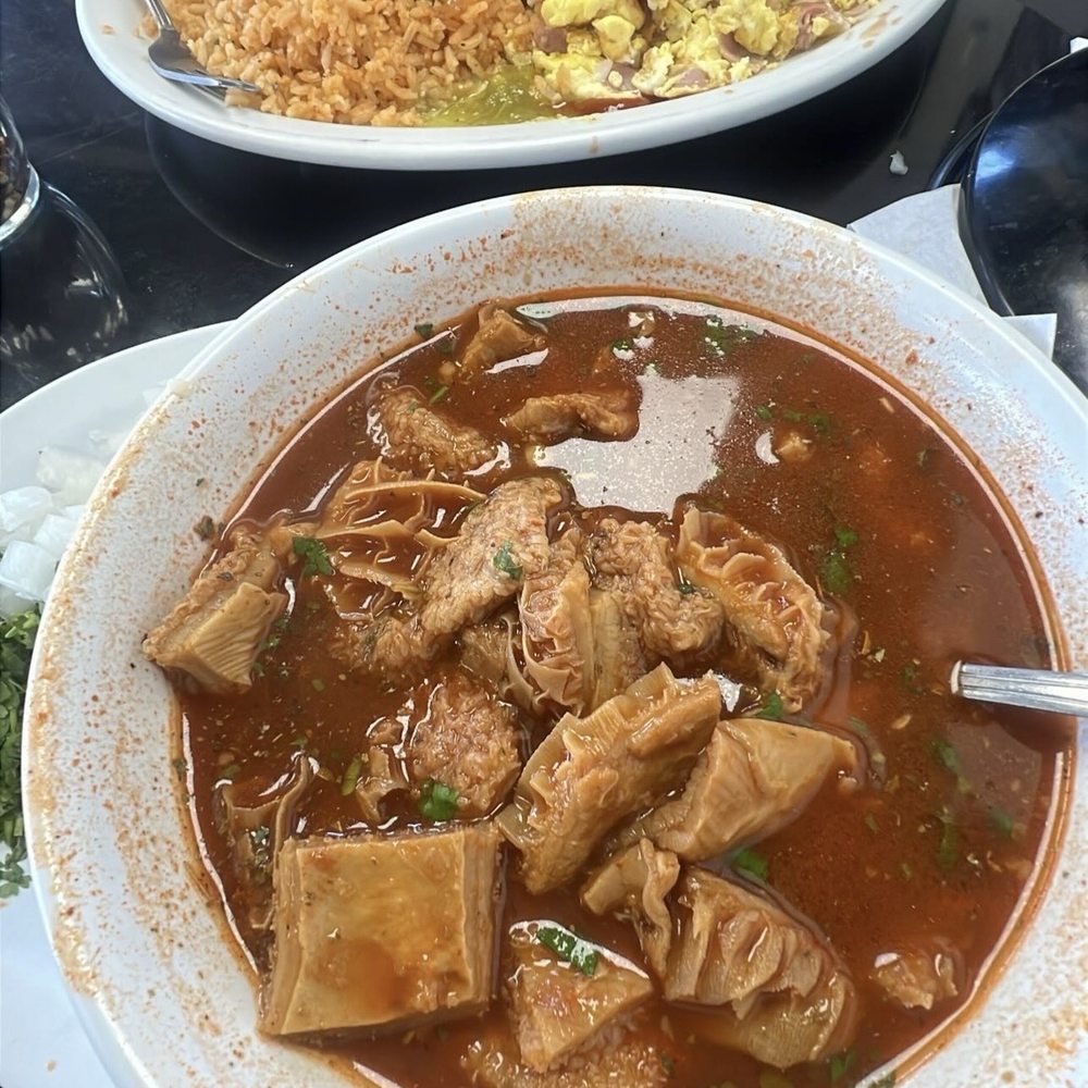 Menudo and Eggs and Ham with Rice and Beans. Menudo and Eggs and Ham with Rice and Beans.