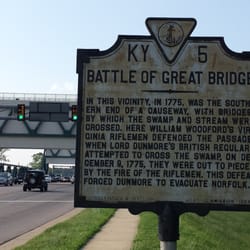 Battle of Great Bridge Historical Marker - Battle of Great Bridge marker and the bridge behind