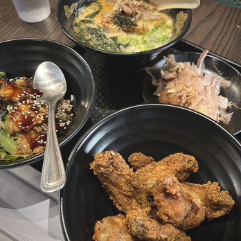Tokyo Street Market - Unagi-Don (small! but good), curry wings (excellent) takoyaki (yum), friend's ramen @tokyostreetMarket - Japanese Near Me - Calgary, Alberta