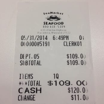 Seamarket - Half Bushel Male Large Blue Crabs Receipt - Seafood Markets Near Me - Pasadena, Maryland