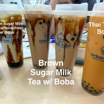 Urban Feast - Brown sugar milk tea (caffeine-free), brown sugar milk tea, thai tea all with boba - Chinese Near Me - Cerritos, California