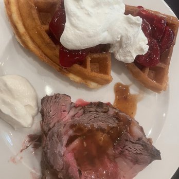The Drake Oak Brook, Autograph Collection - Belgian waffle with strawberry & whip cream topping Prime rib from carving station - Hotels Near Me - Oak Brook, Illinois The Drake Oak Brook, Autograph Collection - Belgian waffle with strawberry & whip cream topping Prime rib from carving station - Hotels Near Me - Oak Brook, Illinois