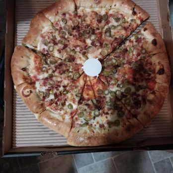 Pizza Guys - Bacon and green olive on a stuffed cheese and jalapeño crust - Pizza Near Me - Las Vegas, Nevada Pizza Guys - Bacon and green olive on a stuffed cheese and jalapeño crust - Pizza Near Me - Las Vegas, Nevada