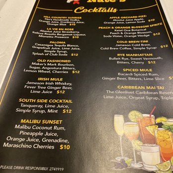 Chef Nate’s - Bar cocktail menu - New American Near Me - Wilton Manors, Florida