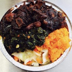 Ann's Roti Shop - Oxtails Pumpkin Spinach & Steamed Veggies