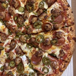 Porky's Pizza - Pepperoni, Italian sausage, and jalapeño pizza