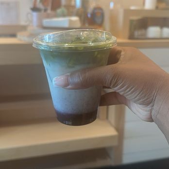 Wave 3 Coffee and Chocolate - Wave Blue Matcha with oat milk and lavender syrup. - Coffee & Tea Near Me - Atlanta, Georgia
