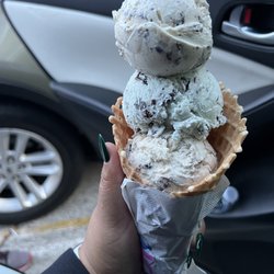 Chocolate chip, mint chip, and cookies and cream