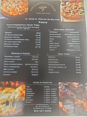 Menu photo 1 The Clarksville Crust Clarksville, TX