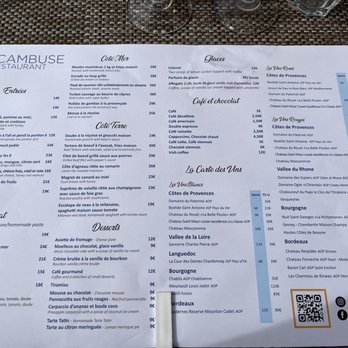 La Cambuse - Menu. Good option of wines, incl by the glass, and local / regional. - French Near Me - Nice, 06