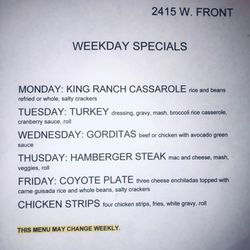 Adam’s Den - Weekday special menu...