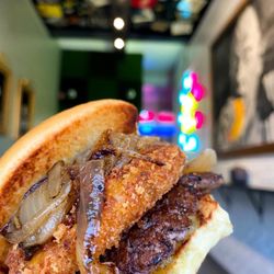 Jam Burger - The killer Jam Burger before the jalapeño cheese is freed to ooze deliciousness all over.