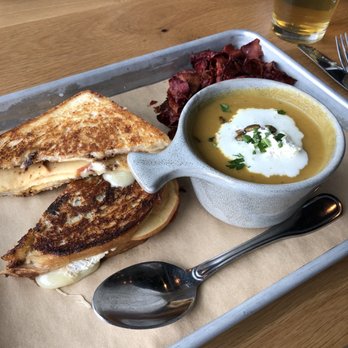 101 Craft Kitchen - Fall grilled cheese option with Butternut Squash Soup and Beet Chips. - New American Near Me - Westerville, Ohio