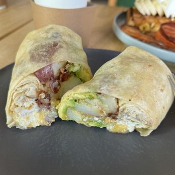 Kai Bar Coffee Roasters - Breakfast Burrito w added bacon and avocado - Coffee Roasteries Near Me - Kilauea, Hawaii Kai Bar Coffee Roasters - Breakfast Burrito w added bacon and avocado - Coffee Roasteries Near Me - Kilauea, Hawaii