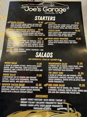 Menu photo 1 Joe's Garage Clarksville, TN