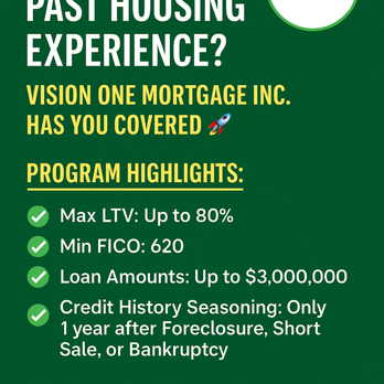 Vision One Mortgage prestamos de Casa - At Vision One Mortgage Inc., we believe everyone deserves a second chance at homeownership. Even if you've had past credit challenges - Mortgage Lenders Near Me - Tustin, California Vision One Mortgage prestamos de Casa - At Vision One Mortgage Inc., we believe everyone deserves a second chance at homeownership. Even if you've had past credit challenges - Mortgage Lenders Near Me - Tustin, California