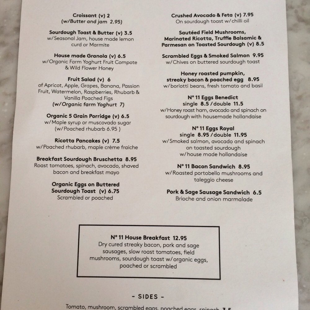 No. 11 Pimlico Road - Breakfast menu - British Near Me - London, XGL No. 11 Pimlico Road - Breakfast menu - British Near Me - London, XGL