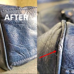 Instant Shoe Repair - Here you can see he was able to repair the edgework to nearly like new. The scuffs are completely repaired and redyed.